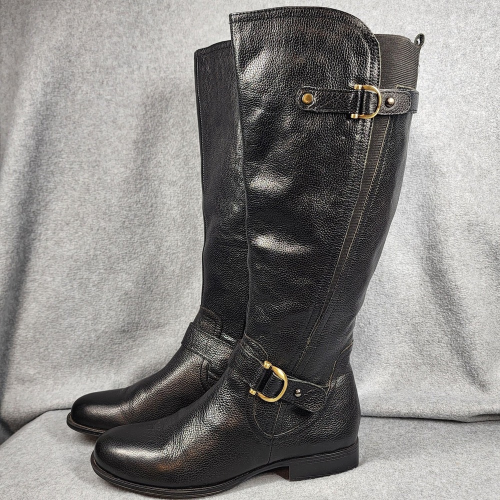 Naturalizer‎ Jersey Boots Womens Size 8 Black Leather Riding Wide Shaft Zip